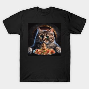 Funny Cat Eating Spaghetti T-Shirt